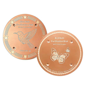 FeciFeco copper butterfly disc in bird bath offering natural water purification and visual appeal