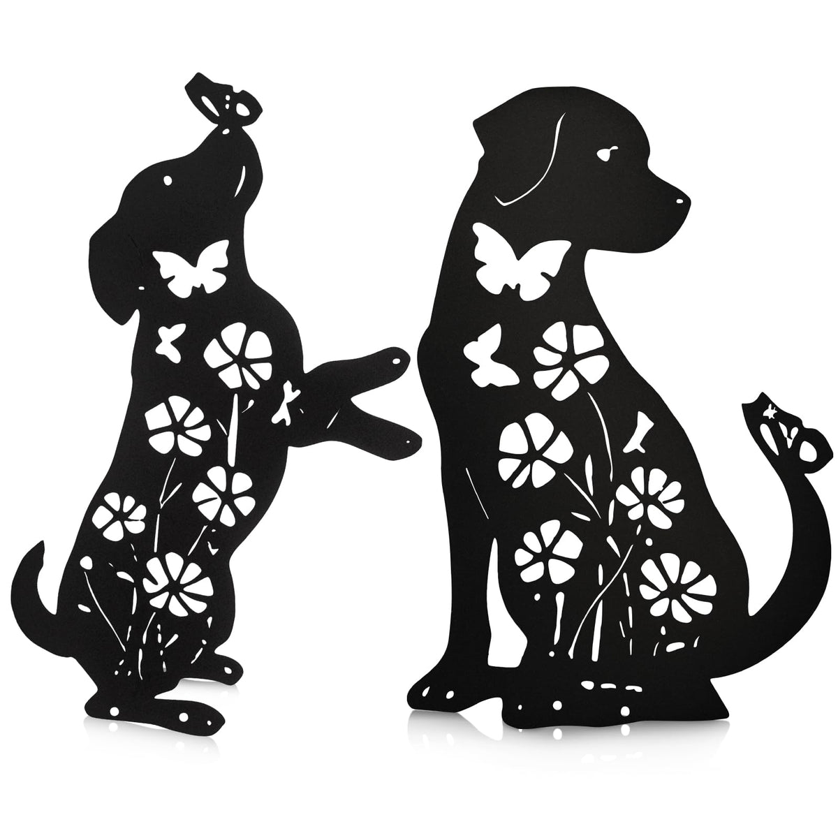 Fectzuea 17-inch black dog garden stake, two-pack, stylish backyard accent.