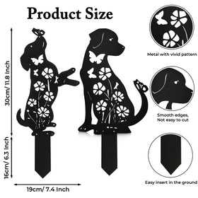 Fectzuea weather-resistant steel stake protects garden art from elements.