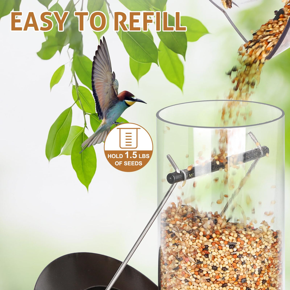 FEED GARDEN metal perches allow multiple birds to feed simultaneously.