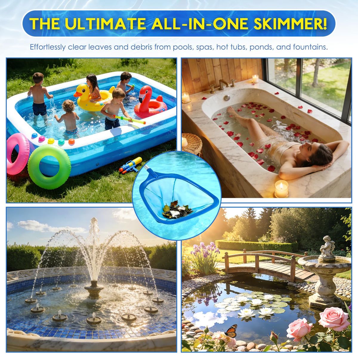 FEED GARDEN spa and pool skimmer is versatile for various water types