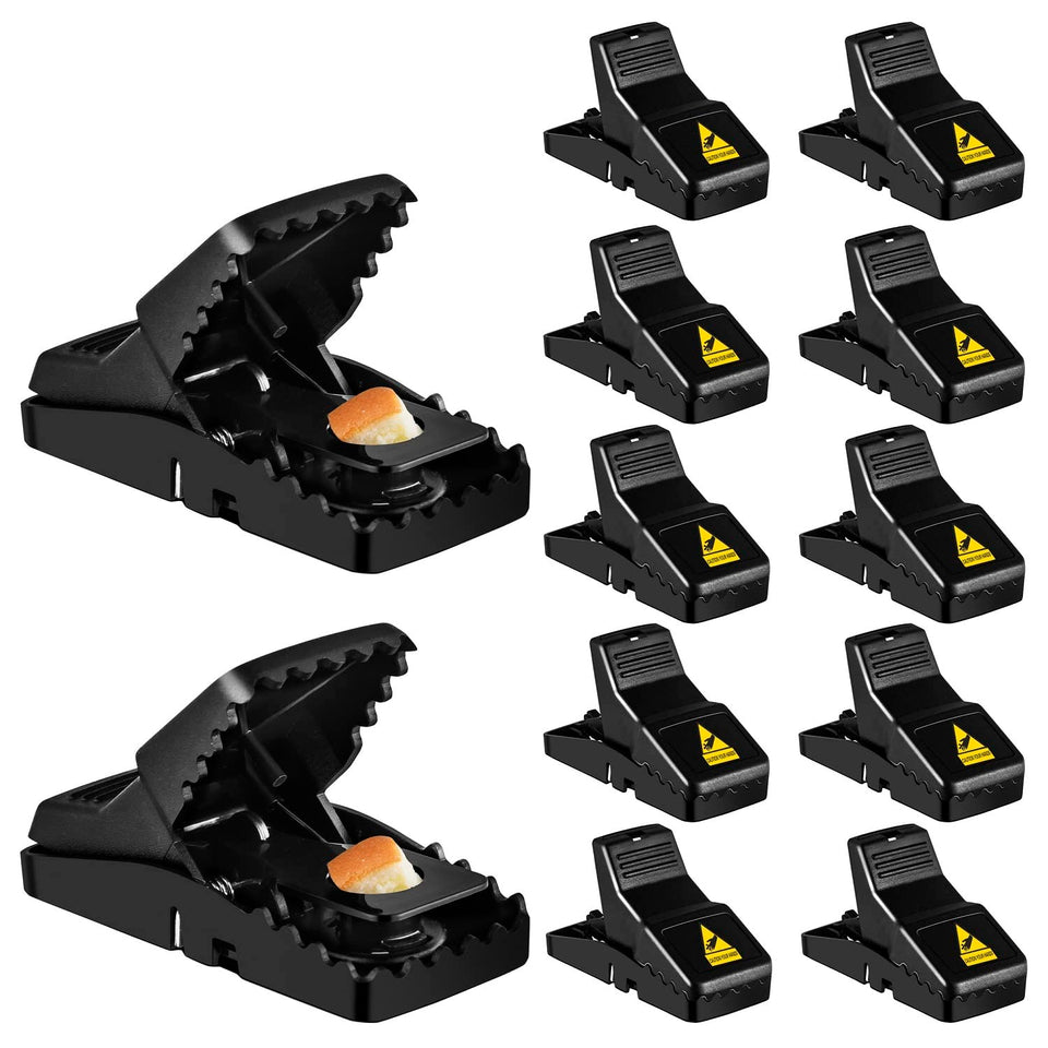 Feeke Mouse Trap 12-pack packaging shows safe, versatile indoor/outdoor use.
