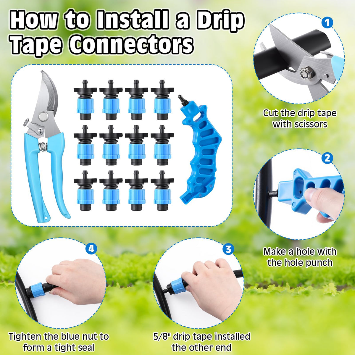 Feekoon 5-8 drip tape tubing assembly showing steady water flow.