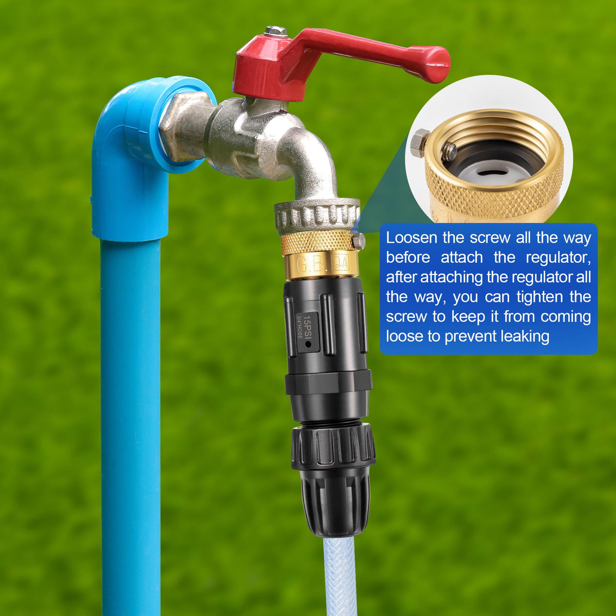 Feekoon pressure regulator maintains steady irrigation pressure for uniform watering.