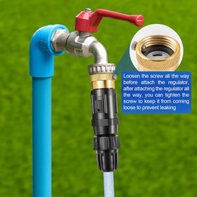Feekoon 25 psi regulator maintains steady irrigation pressure.