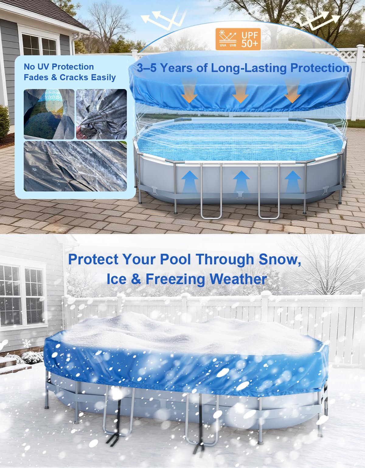 Feelife UPF 50+ blocks UV rays to help protect the cover and pool area