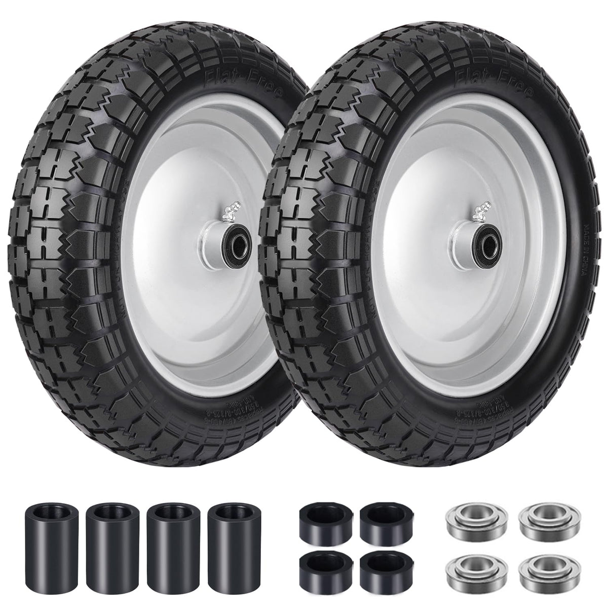 FEILOONG 14.5-inch flat-free wheelbarrow tire ready for replacement and maintenance-free use.