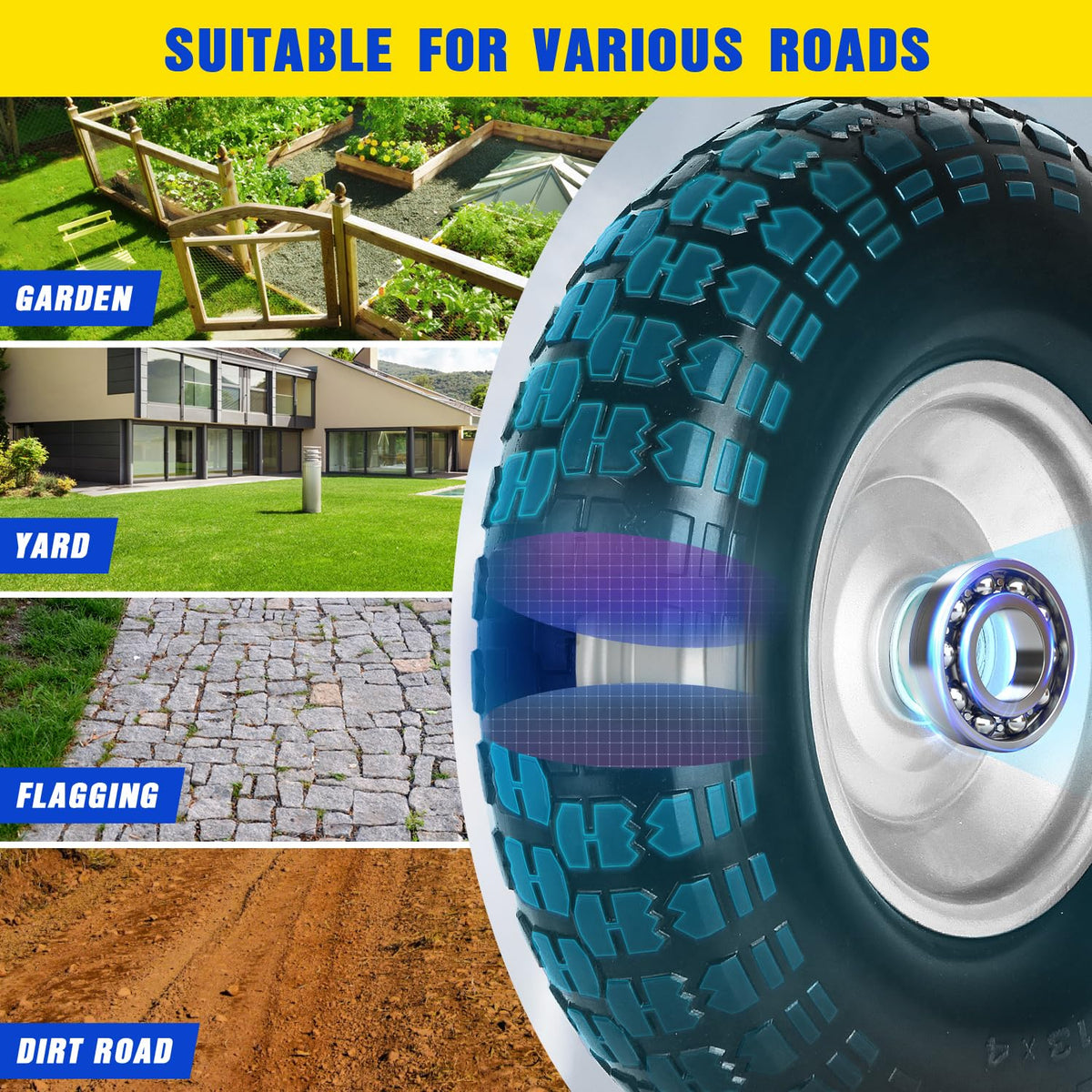 FEILOONG tire fits garden carts and hand trucks for quick replacements
