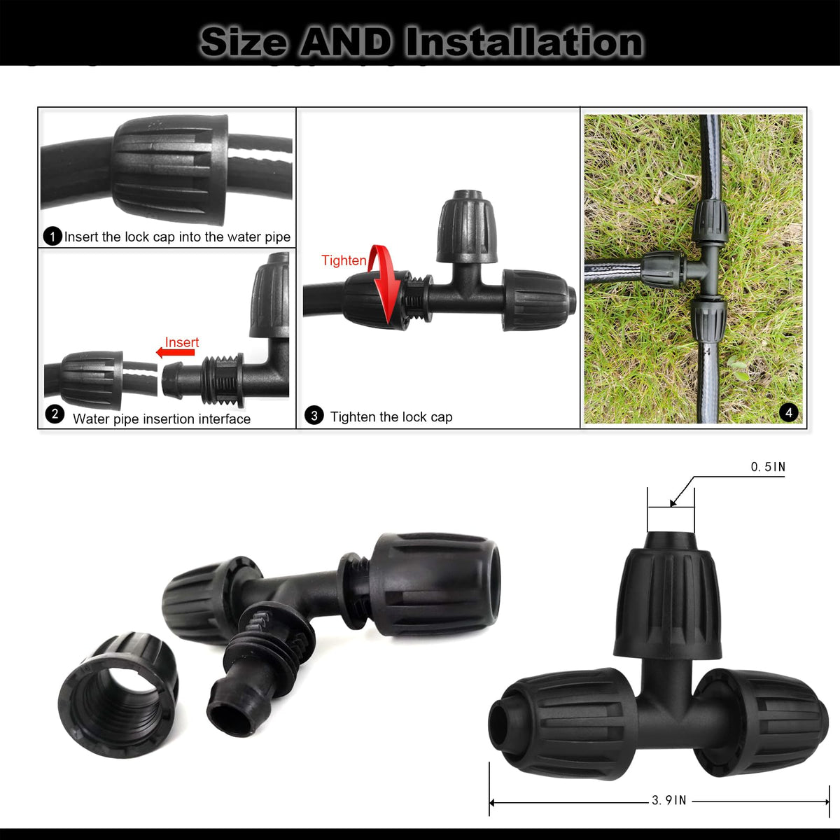 FeimiChen drip tee barbed design close-up highlights secure, leak-resistant connections.