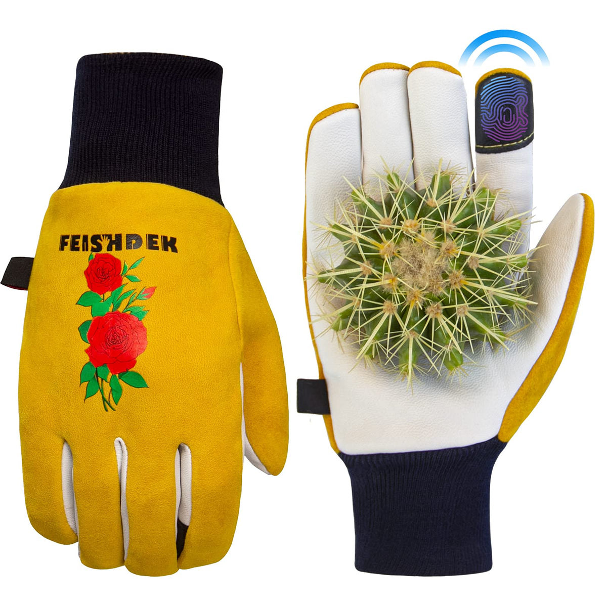 FEISHDEK cactus gloves front view in yellow for careful cactus handling