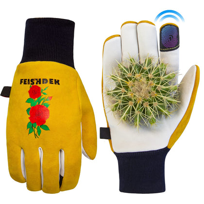 FEISHDEK cactus gloves front view in yellow for careful cactus handling