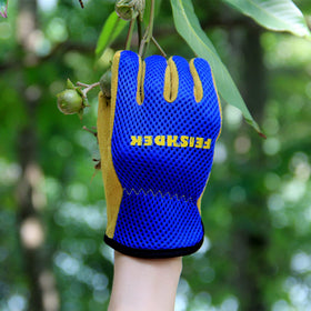 FEISHDEK leather gardening gloves showing breathable back panel