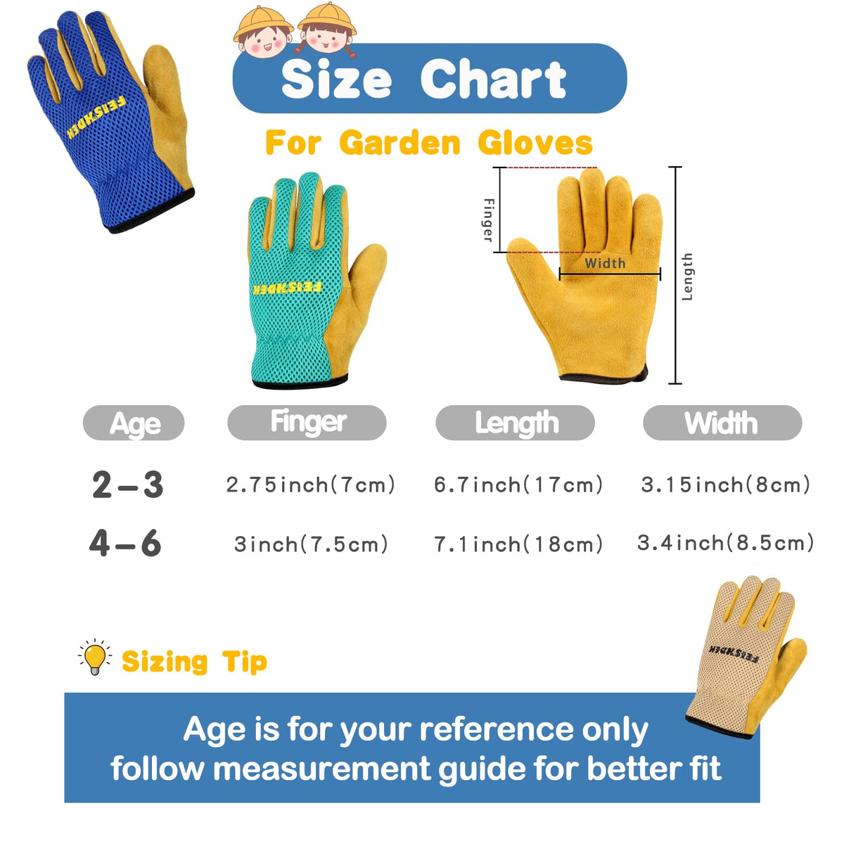 FEISHDEK blue kids gloves outdoors for gardening and planting