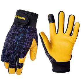 FEISHDEK Kids leather work gloves back view with reflective fabric for visibility.