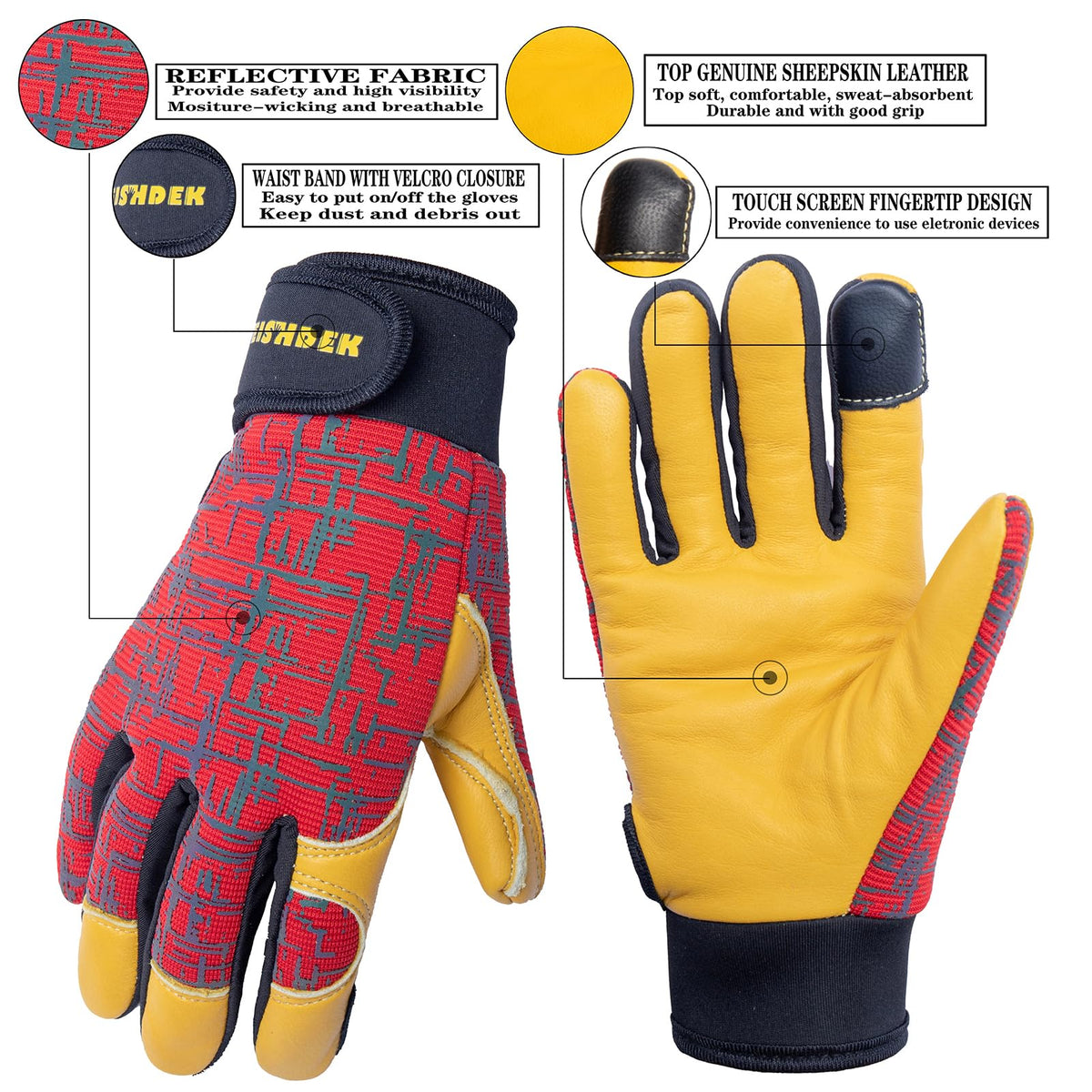 FEISHDEK gloves with Velcro closure for secure adjustable fit