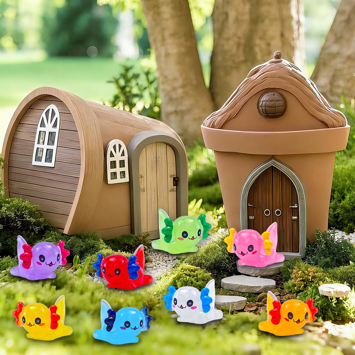 Feivando glow axolotl mini figurine brightens shelves and pots.