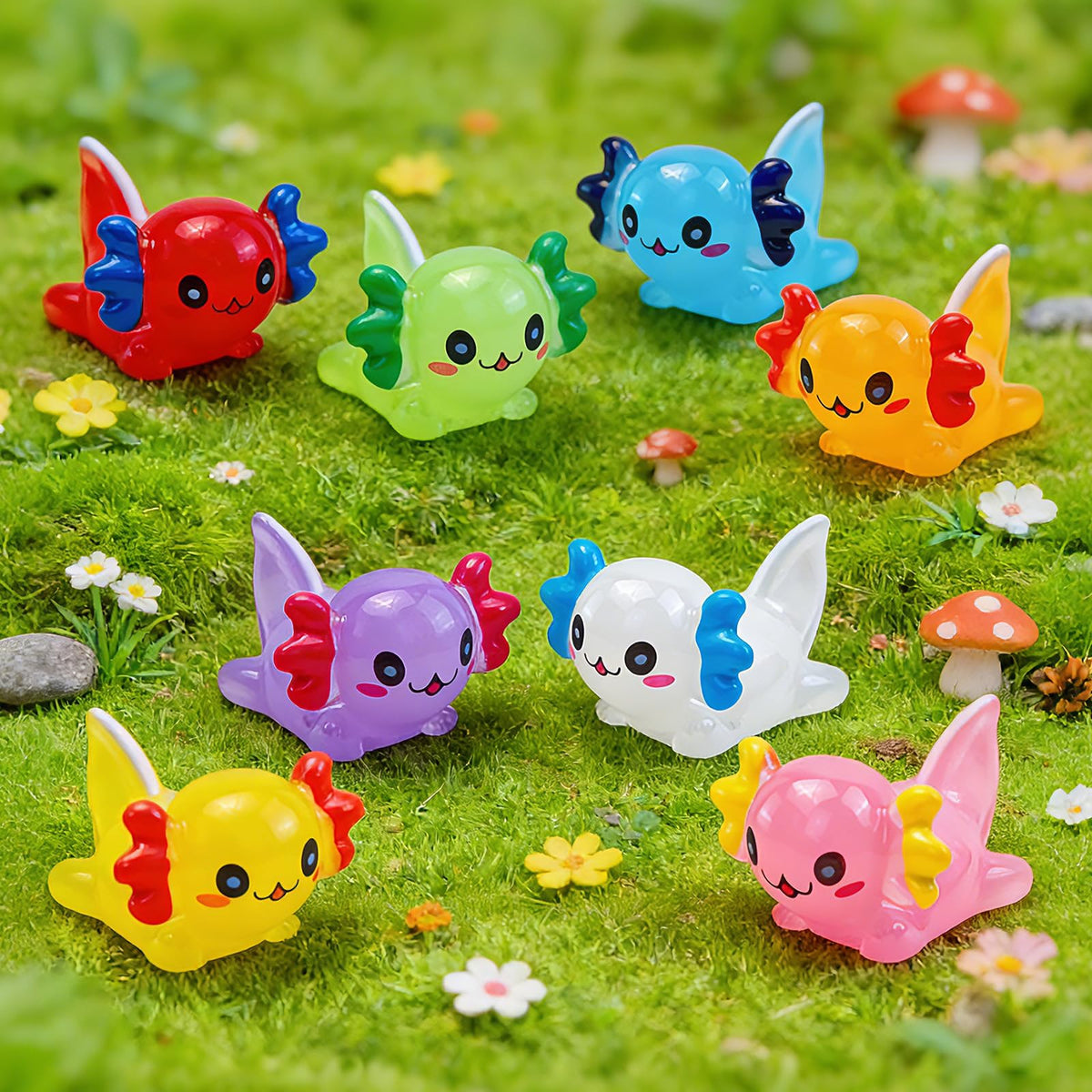 Feivando glow axolotl mini figurine adds whimsy to aquariums.