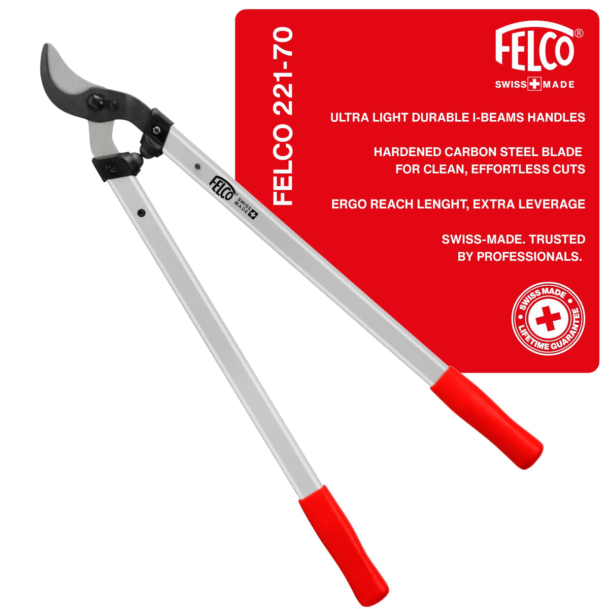 FELCO 221-70 loppers with curved bypass blade for clean pruning.