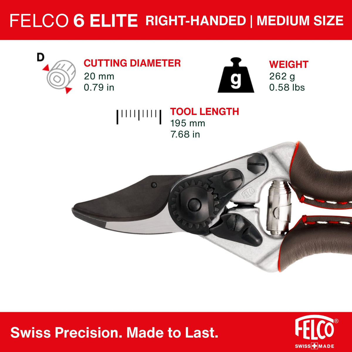 FELCO 6 Elite lanyard hole for secure handling.