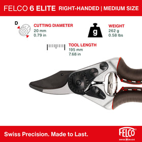 FELCO 6 Elite lanyard hole for secure handling.