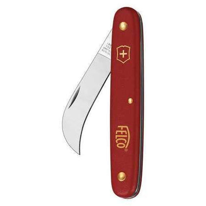 FELCO grafting and pruning knife in red with high carbon steel for precise cuts in the garden.
