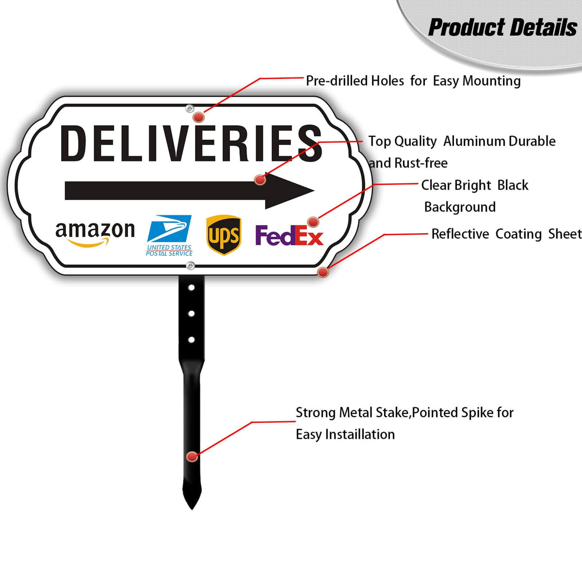 Felexdo Deliveries Sign mounted on stake improves curbside visibility.