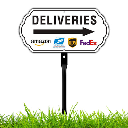Felexdo Deliveries Sign with arrow-right stake for clear porch guidance.