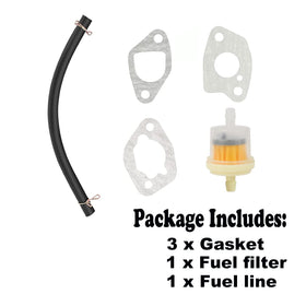 FELHOOD replacement Powermate tiller carburetor kit components laid out for assembly.