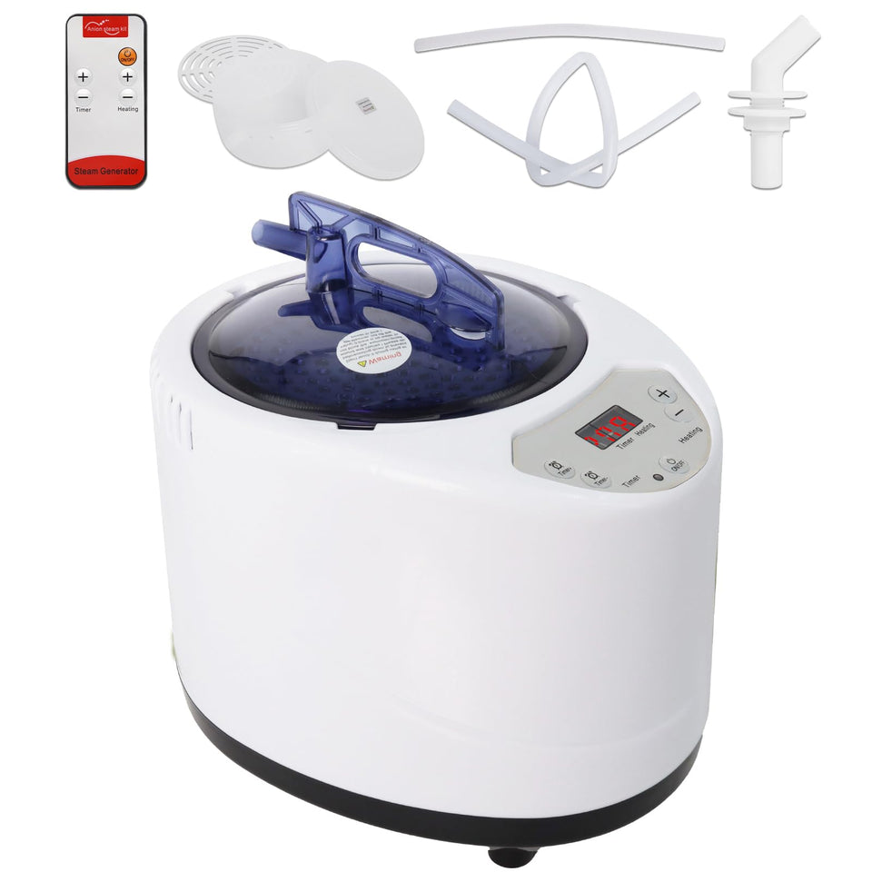 Femitu sauna steamer remote control lets you adjust settings for a personalized home spa session.