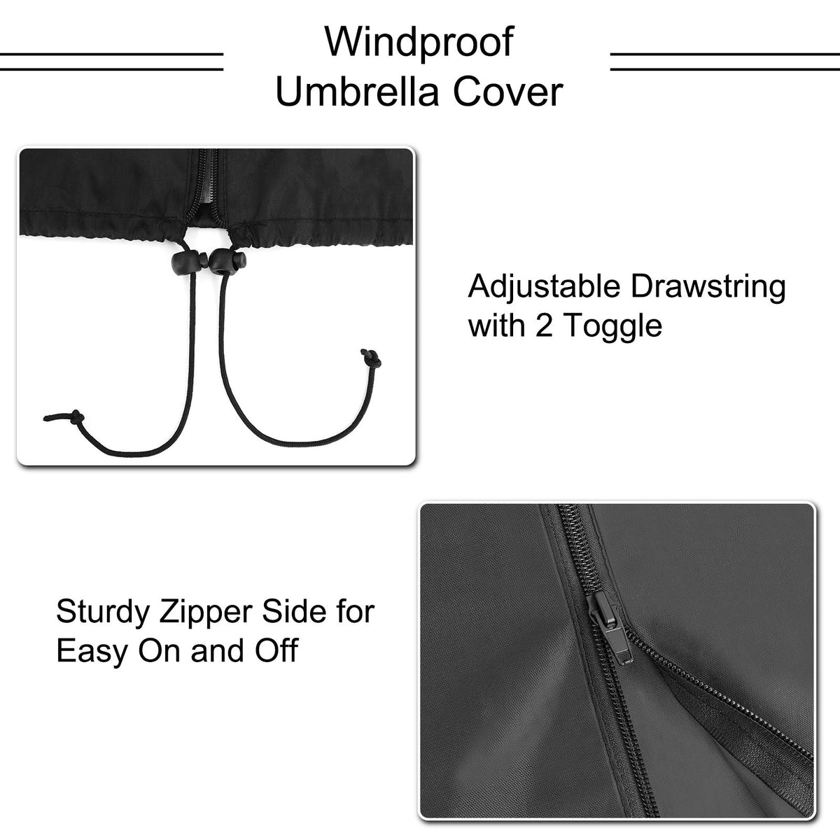 Femuar cover sized for 7ft to 10ft umbrellas in a versatile fit