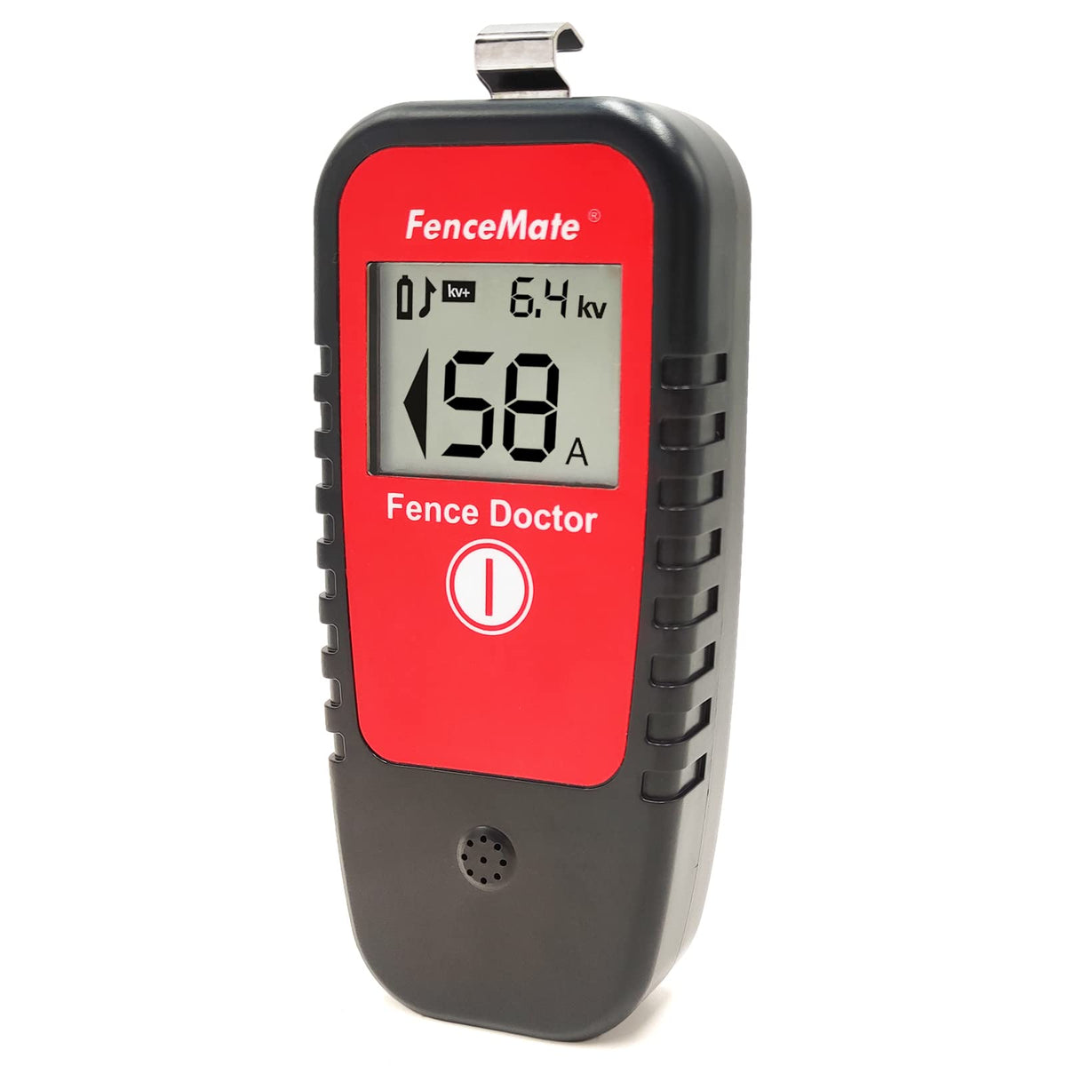 FenceMate Digital Fence Tester front view shows a compact cordless design for field testing.