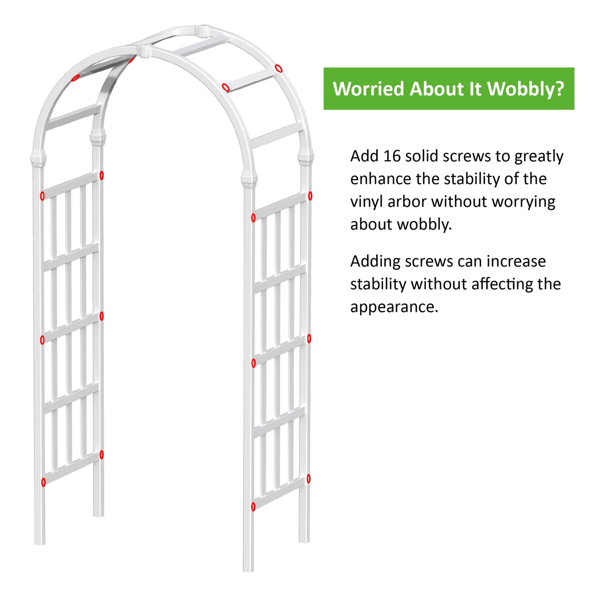 FENCETECH vinyl arbor includes ground anchors for stability
