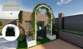 FENCETECH No-Dig vinyl arbor side view highlighting outdoor durability