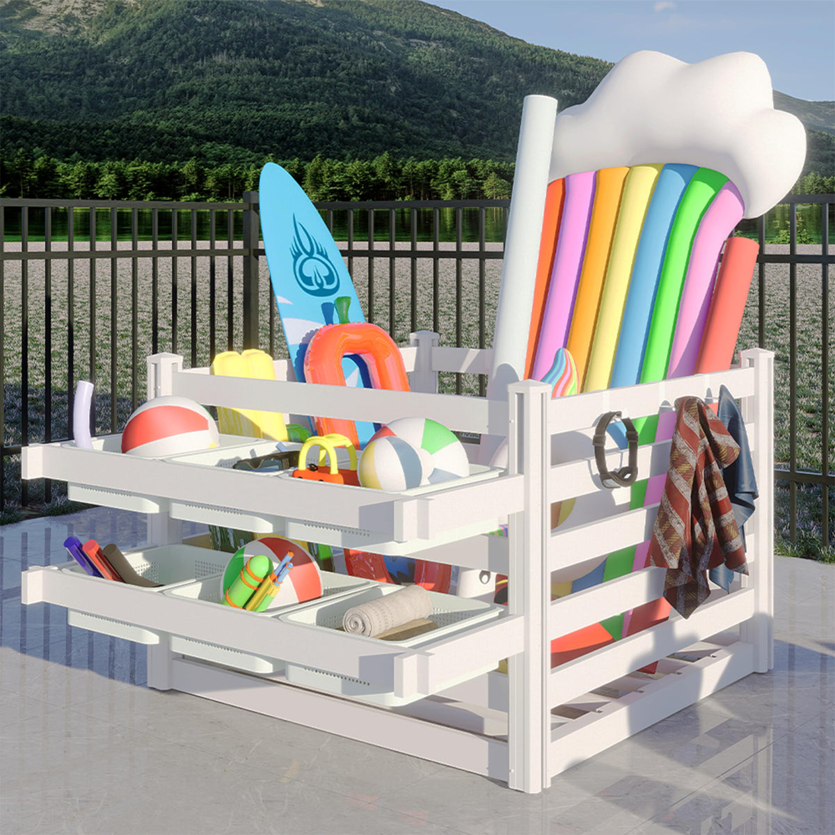 FENCETECH poolside deckbox front view with ample storage.