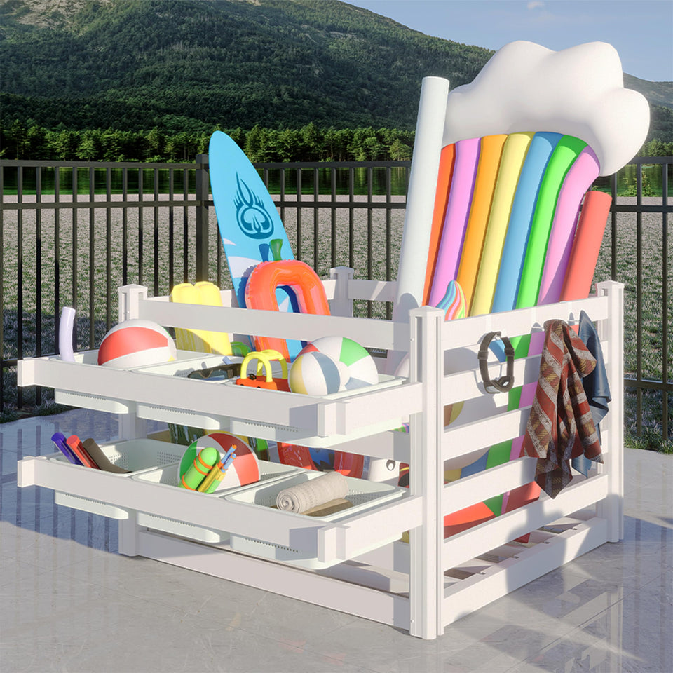 FENCETECH poolside deckbox front view with ample storage.