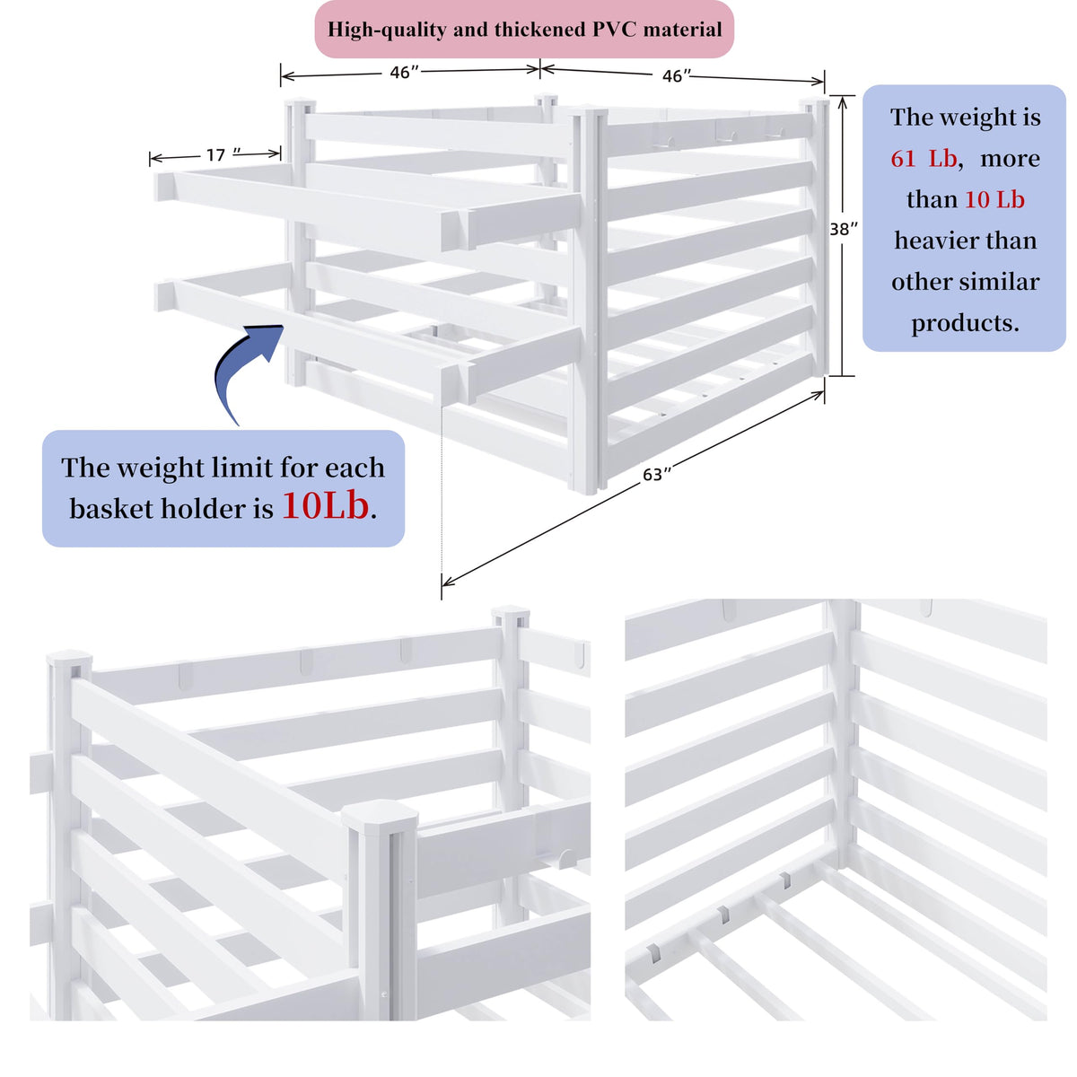 FENCETECH deckbox showing nine movable hooks for towels and toys.