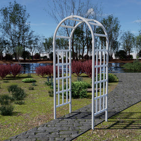 FENCETECH roses and vines displayed along a white garden arch
