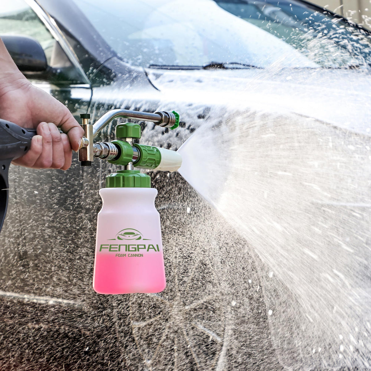 FENG PAI white bottle foam cannon ready for detailing and exterior washing.
