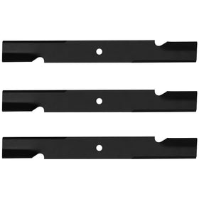 Fengind three-pack blades with spiral ends for efficient mowing.