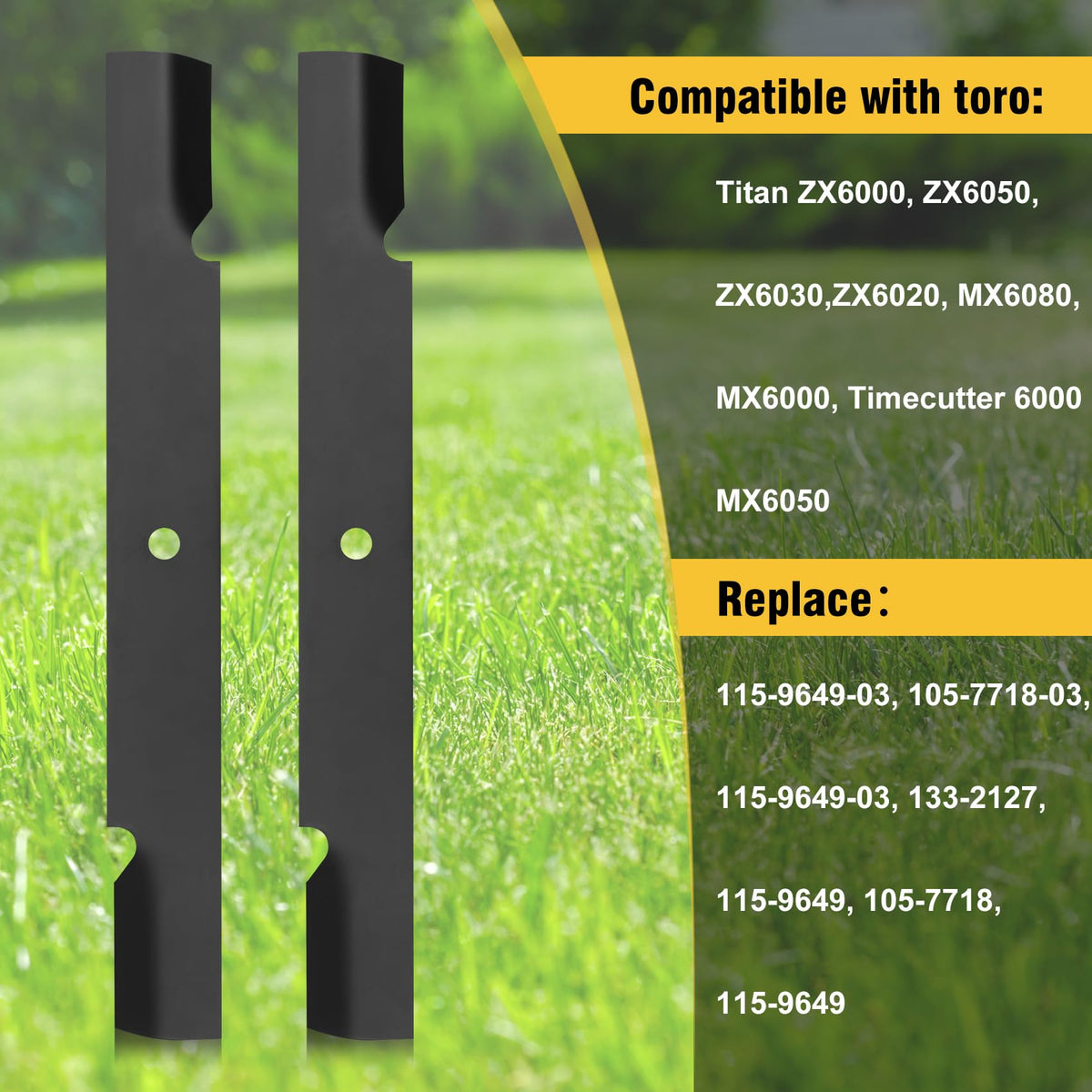 Fengind 133-2127 mower blade header shows broad compatibility