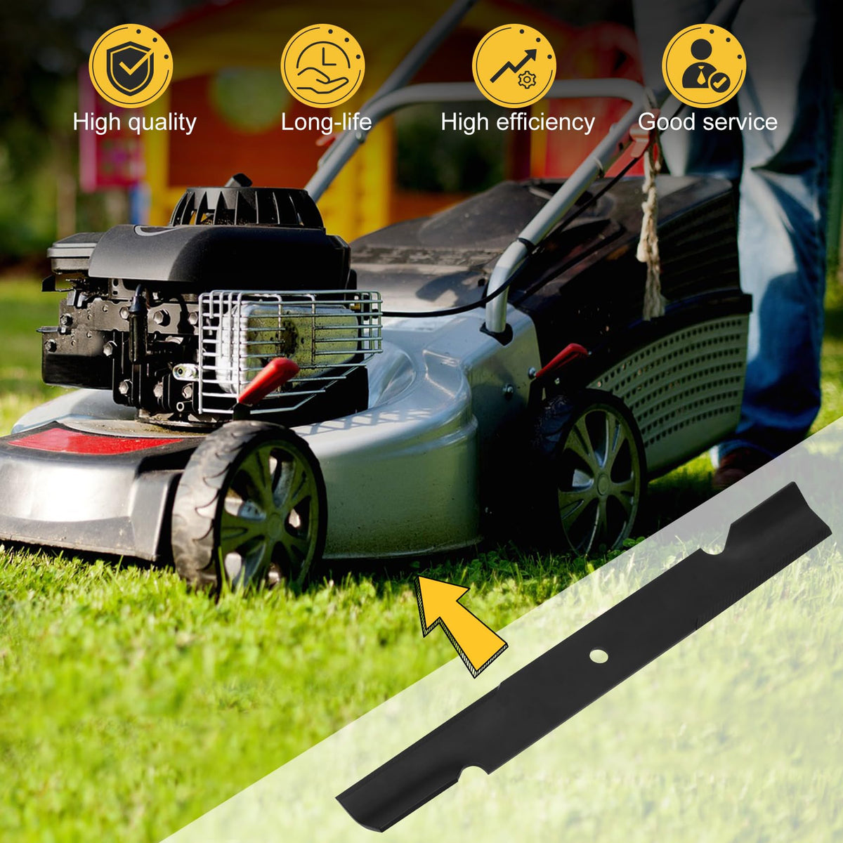 Fengind blades cutting through lawn for neat results.