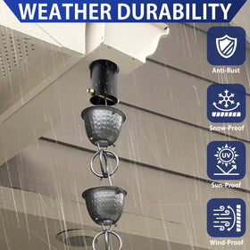 Fengone easy-install-brass-bolt close-up shows center groove for secure rain chain hanging.