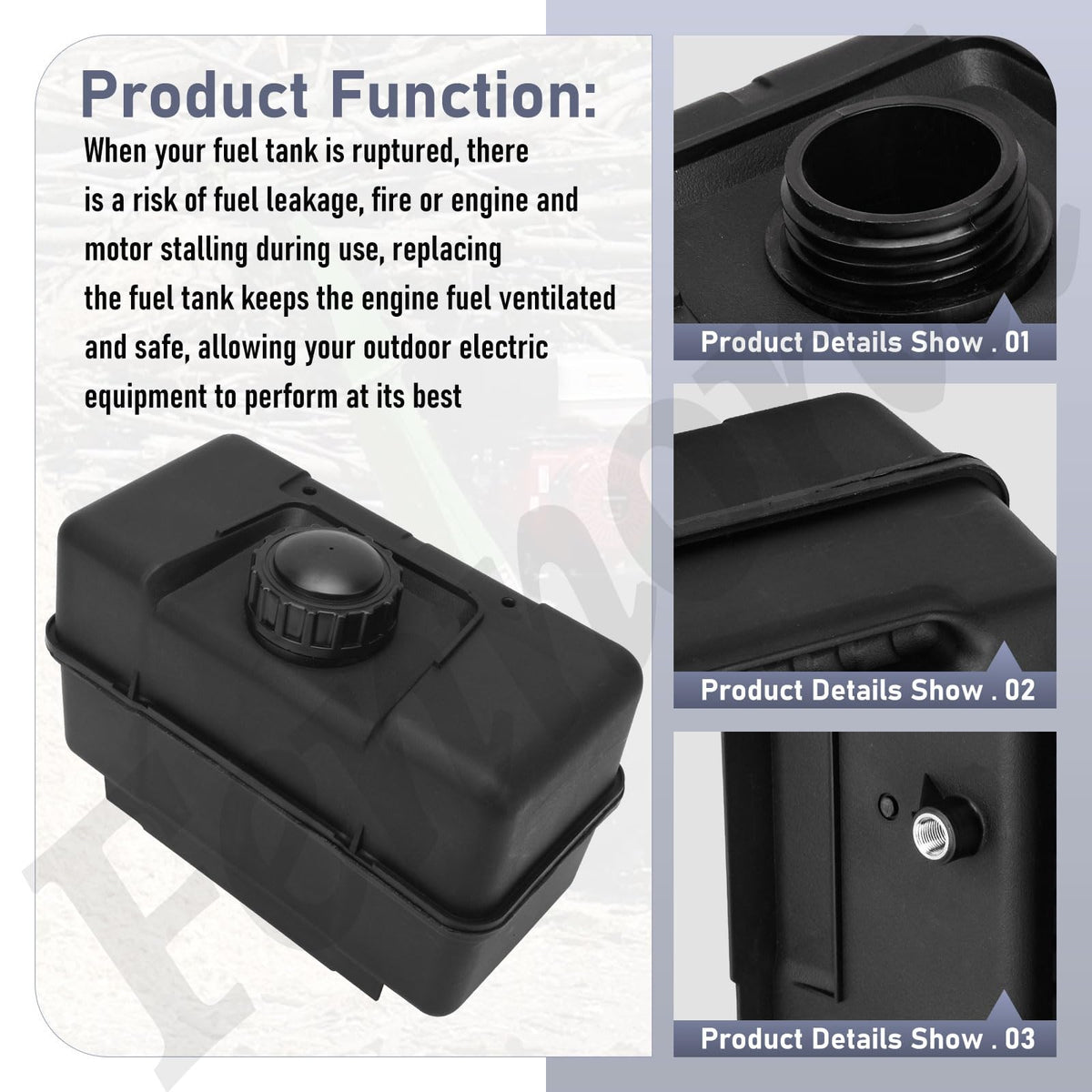 High-quality plastic construction of the Fennoral 691993 fuel tank for durability.
