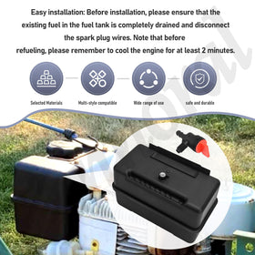 Fennoral tank suitable for snow blowers, tillers, and wood splitters in outdoor settings.