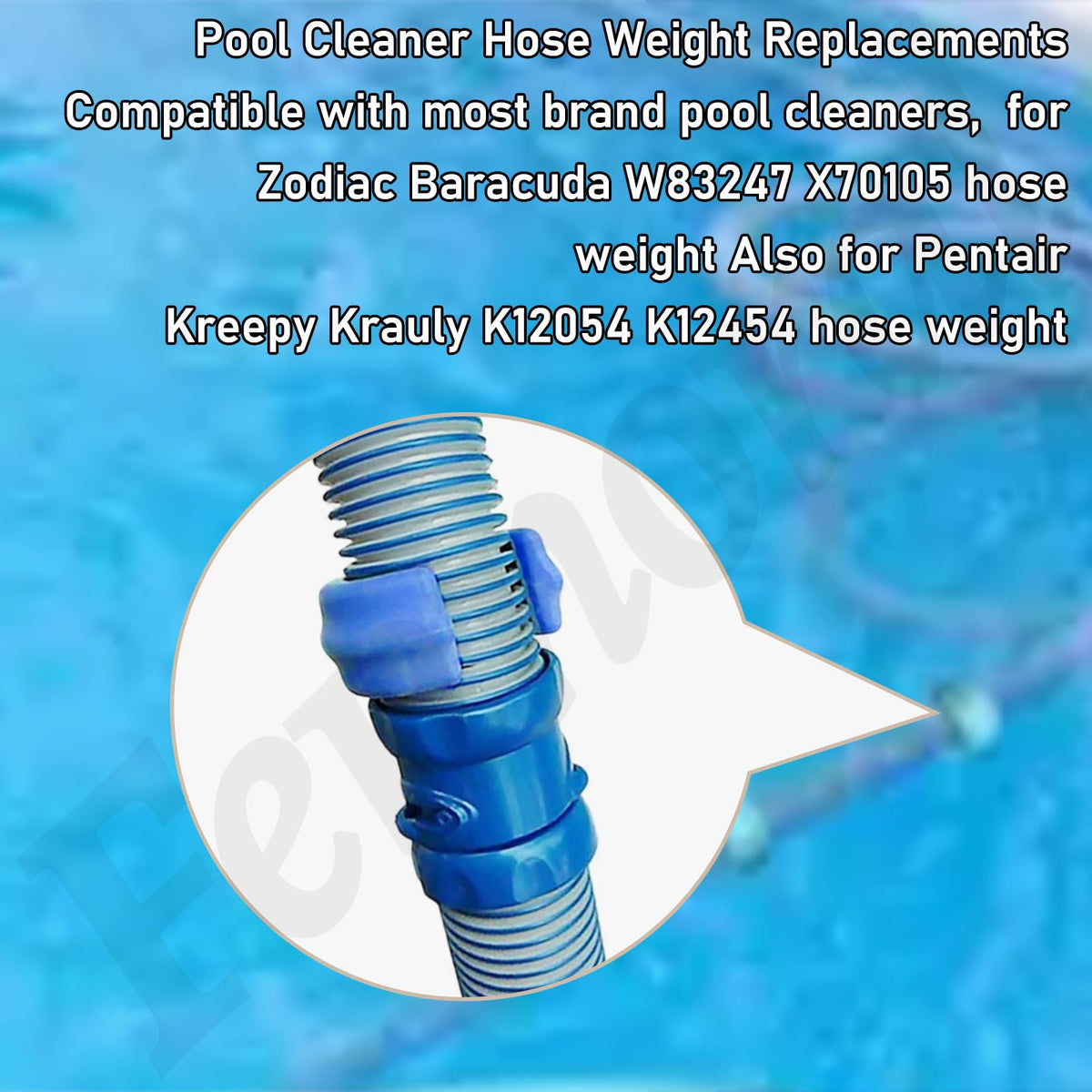 Fennoral bottom-of-pool cleaning focus image shows weights sinking to aid debris pickup.