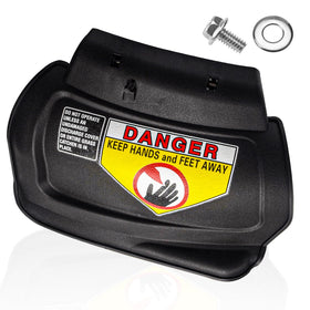 Fennoral hinged mulch plug closeup shows sturdy hinge for secure fit on MTD and Troy-Bilt