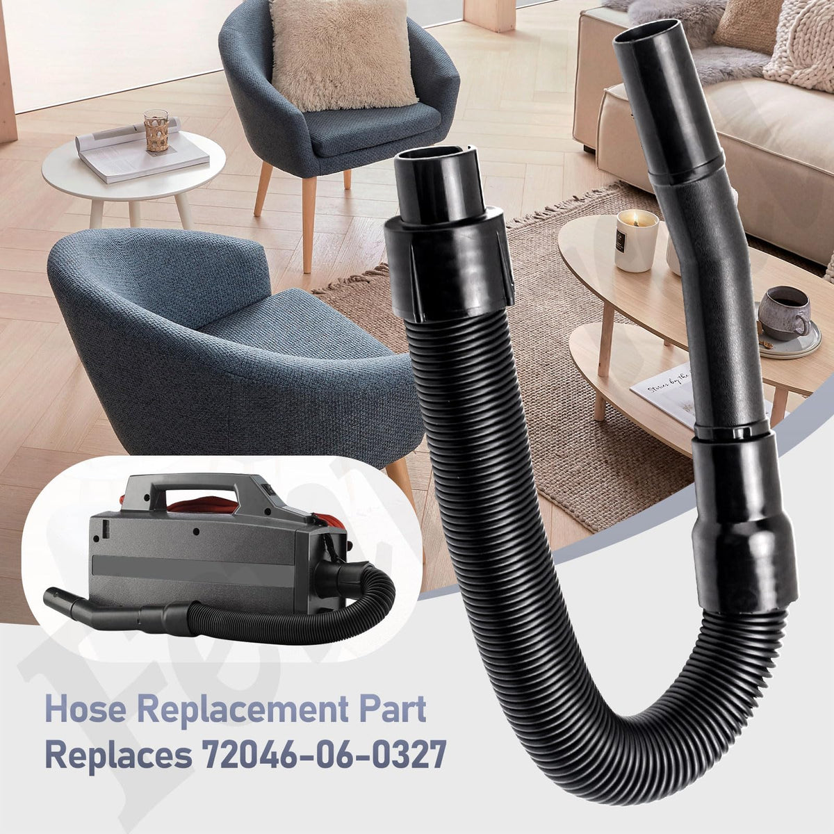 Fennoral hose in use for pet hair and debris removal.