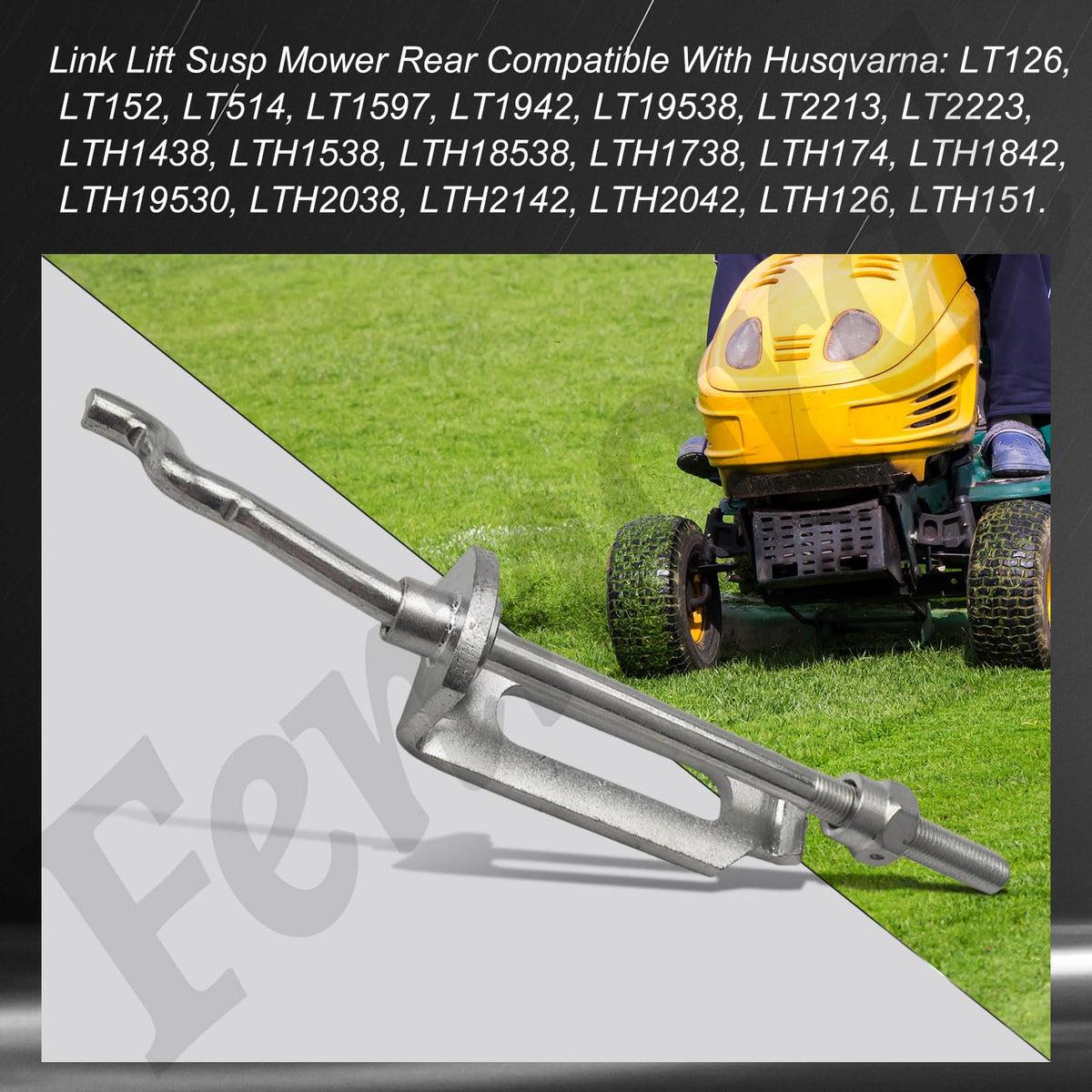 Fennoral lawn mower deck lift link rear: durable replacement part for deck height control.