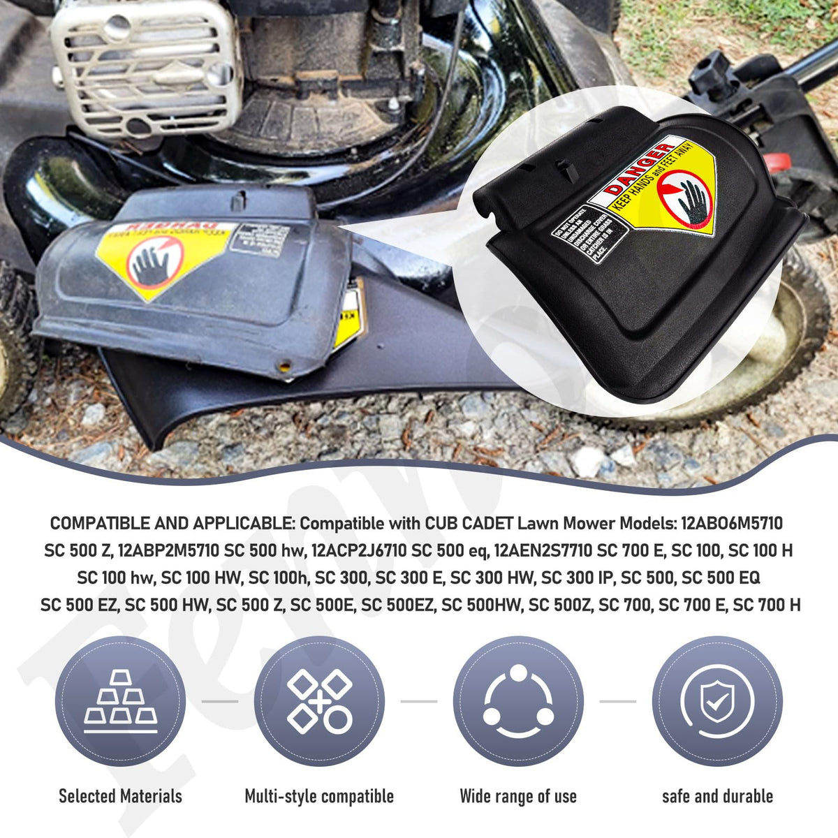 Fennoral mulch plug in Cub Cadet section highlights cross-brand compatibility