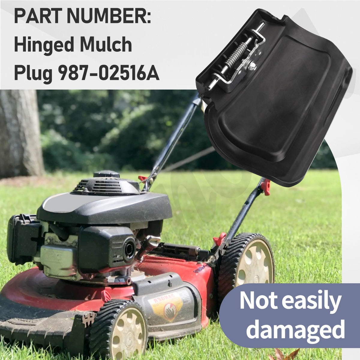 Fennoral mulch plug in action during grass clipping cleanup demonstrates reduced clogging
